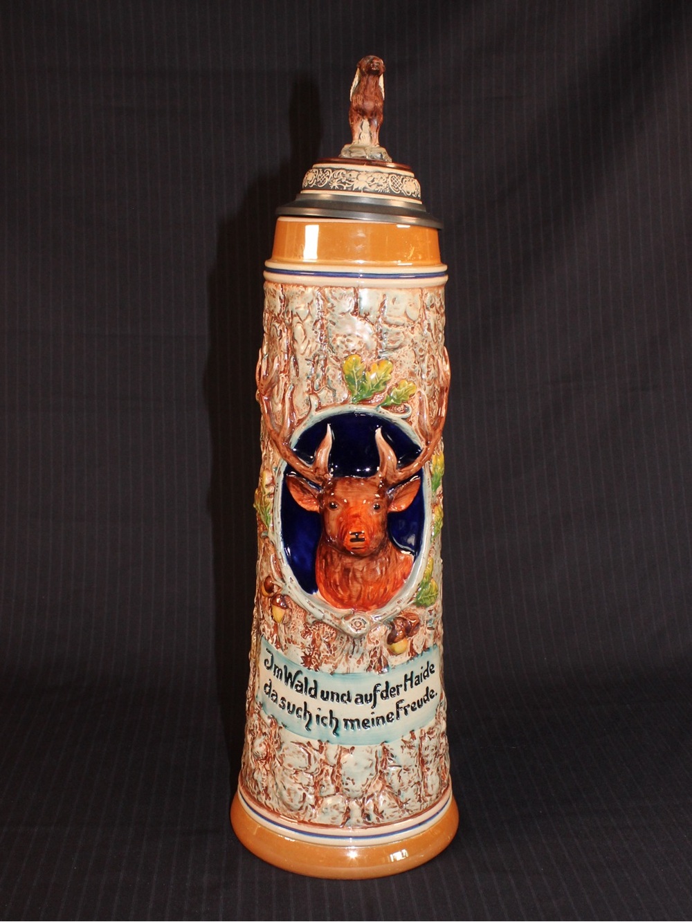 Vtg German GERZ 2L Deer Stag Ram Hunt Beer Stein Mug Tankard 18" | 1957